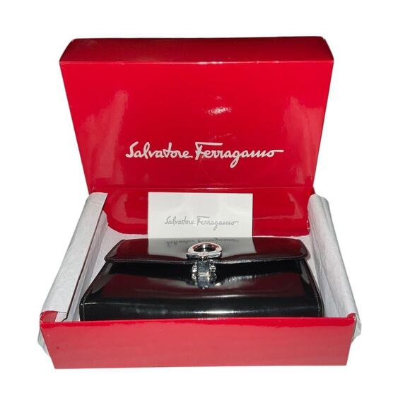 Salvatore Ferragamo Gancini Patent leather Black Mini Clutch Bag W/Box - Picture 2 of 15